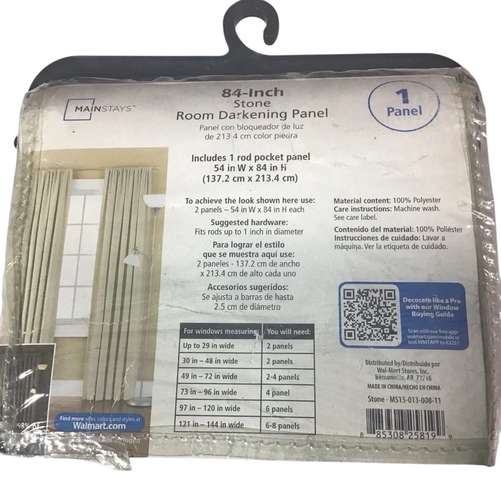 Mainstays Room Darkening Panel Curtain Drape Thermal Stone 84 in 1 Rod